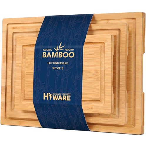 Hiware Wood Cutting Boards for Kitchen, Heavy Duty Bamboo Cutting Board with Juice Groove, Bamboo Chopping Board Set for Meat, Vegetables - Set of 3 Hiware Wood Cutting Boards for Kitchen, Heavy Duty Bamboo Cutting Board with Juice Groove, Bamboo Chopping Board Set for Meat, Vegetables - Set of 3
