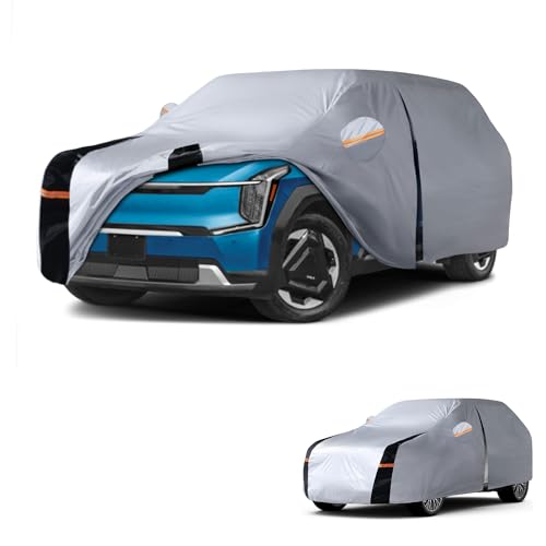 Image of Multi-Layer Car Cover Custom Fit for Kia EV9 (EV)(2023-2026), 100% Waterproof All Weather for Automobiles, Gift with Towel, Heavy Duty Car Covers for Rain Sun UV Protection with Door Zipper