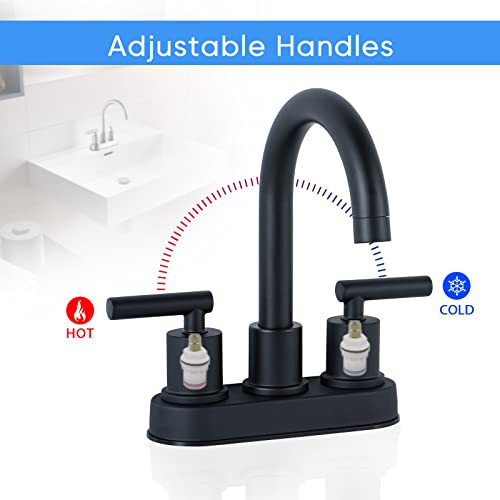 Vxv Bathroom Sink Faucet 4 Inch 2 Handle Centerset Utility Lavatory Vanity Faucet Modern 360 Rotating Black Bathtub Water Tub Faucet With Pop-Up Drain Stopper Assembly And Supply Lines Fit 2 Or 3 Hole #TOP1