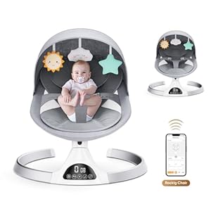 Babywippe Elektrisch,Aomdom Elektrische babyschaukel für Kinder bis 9 kg,mit Fernbedienung & Bluetooth,einzigartige Smartphone-App,mit 5-Punkt-Sicherheitsgurt, Sonnenschutz, Insektennetz