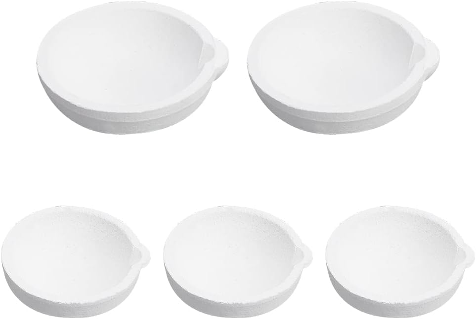 CHGCRAFT 5Pcs 2 Style Ceramic Crucible Bowl Quartz Melting Dishes Pot High Temperature Resistant Ceramic Crucibles for Melting Casting Refining Metal Gold Silver, 100g 250g