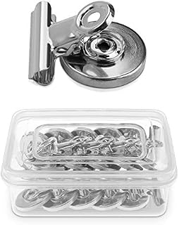 Navaris Magnetic Metal Clips - 15 Pcs Pack of Fridge, Whiteboard Magnet Clip Holders for Pictures, Photos, Calendars, Notes, Memos - Silver