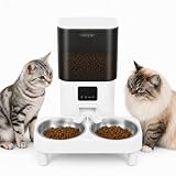 6L Comedouro Elevado para 2 Cäes, WiFi Alimentador Automático Gatos com Controle de Aplicativo, Fonte de Alimentação Dupla