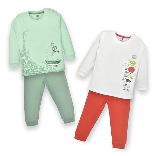Image of LuvLap Baby Boys 100% Cotton Full Sleeve Boys T-Shirt & Pyjama Sets, Pack of 2