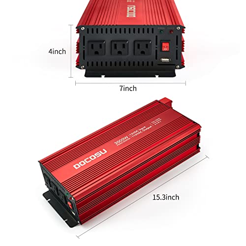 3000W Power Inverter,12V Dc To 110V Ac Inverter For Home, 3 Ac Outlets, Usb Port, Dual Smart Fans, 3000 Watt Power Inverter Suitable For Vehicles, Rv, Outdoor, Camping, Boat, Emergency #TOP5