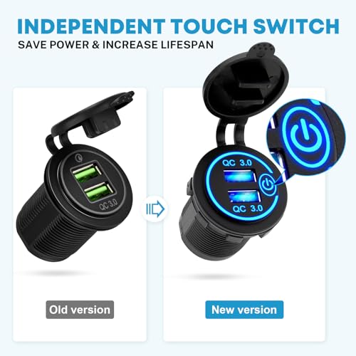 Kohree 4 Gang Marine Boat Rocker Switch Panel, 12V Waterproof LED Lighted Toggle Switches Fuse Breaker Protected Control with 12 Volt Marine USB Power Outlet for Car Boat RV Scooter Truck Vehicles