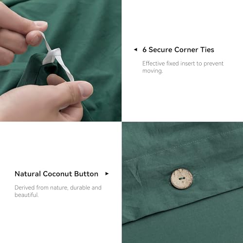 Image of JELLYMONI Cotton Duvet Cover Queen Size - Dark Green Comforter Cover with Button 100% Washed Cotton 3PCS Breathable Soft Solid Bedding Set Duvet Cover 90x90in & 2 Pillowcases (NO Comforter)