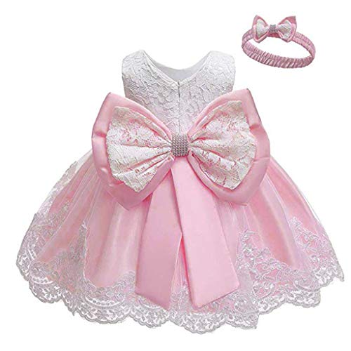 Vestido de niña con mariposa para bebé, con nudo en la cabeza, ropa de princesa, conjunto de vestido de novia + diadema, tutú formal, vestido para niñas y adolescentes, elegante, Rosa., 6-12 meses