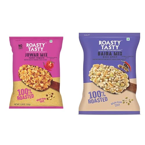 Image of Roasty Tasty Bajra Mix Desi Spicy | Healthy Millet Snacks - Low Calorie, Low GI, Non Fried 200g & ‎ Roasted Snack of Jowar Mix, Lentils And Seeds Millet Snacks 200g