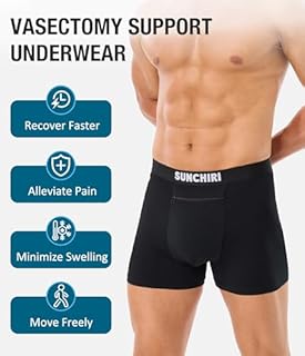 SUNCHIRI Vasectomy Underwear, Mens Boxer Briefs with 2 Custom Fit Ice Packs for Testicular Support & Scrotal Pain Relief, Underpants with Zip Pocket Design 2 Pack (2x Black, L)