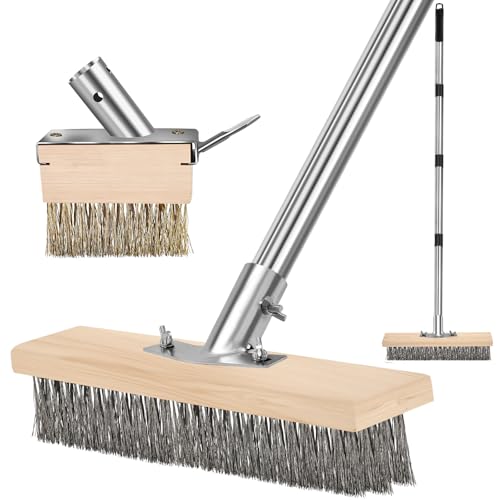 Metal Cleaning Brush, Moss Brush for Rough Surface with Long Handle, Floor Concrete Scrub Stiff Bristle, a Crack Weeder for Moss, Tough Stains on Concrete Grout Garden Garage Patio Pool