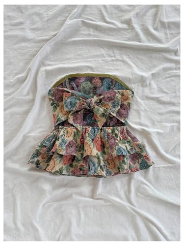 SOLY HUX Women's Floral Print Tie Backless Tube Top Layered Ruffle Strapless Vacation Tops2