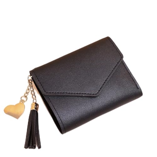 Carteira feminina ultrafina de couro sintético triplo com porta-cartões de crédito, A - Preto, 4.5*0.8*3.5 Inches, A - preto