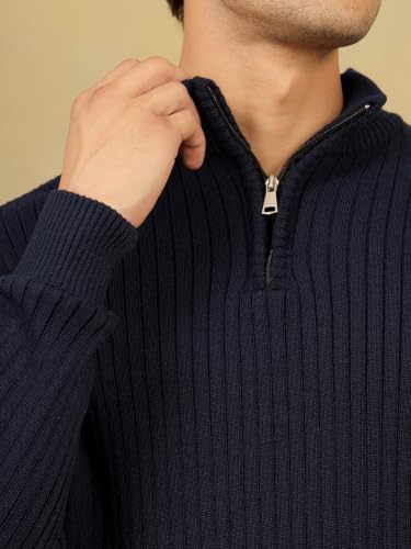 Image of Kvetoo Men High Neck Zipper Full Sleeve Woolen Winter Sweater
