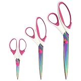 BambooMN Titanium Softgrip Scissors Set for Sewing, Arts, Crafts, Office - 1 set of 3 - White w/Pink