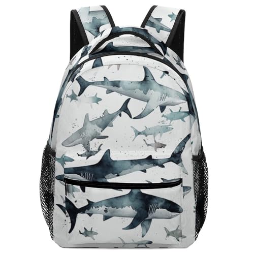 Shark Print Student School Backpack 17inch Backpack Cool Kids Backpack BookBags for Boy