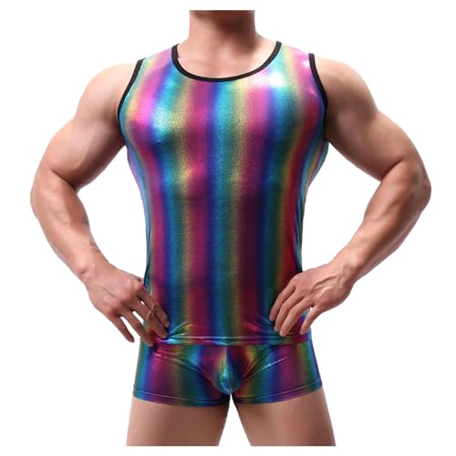 Debardeur Homme Lgbt Arc-en-Ciel Rayée Débardeur Homme Gay Pride Month Couleur Néon Tee Shirt Sans Manche Lgbtq Débardeurs Musculation Brillant Tank Top Sport Décontracté Ete T Shirt Stretch Paillette