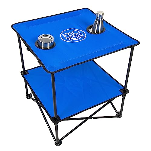 Rio-Brands-22-Square-Lightweight-Fabric-Portable-Folding-Beach-Table-with-Cupholders-Blue