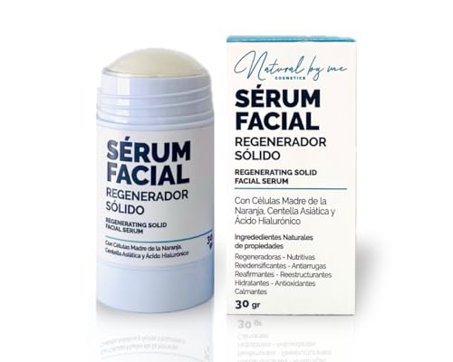 Sérum Facial Regenerador Natural Sólido. Crema hidratante facial mujer con Células Madre de la Naranja, Centella Asiática y Ácido Hialurónico. Sérum rejuvenecedor en envase de Stick de 30 gramos.