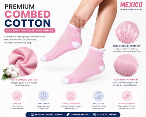 Image of XJARVIS MEXICO Athletic Sports socks for Women & Girls with Soft Cushioned Base, Breathable Net, Sweat Absorbent & Odour Free |Cotton Summer Socks for Women-Ideal for Gym, Running, Travel (Multicolor)