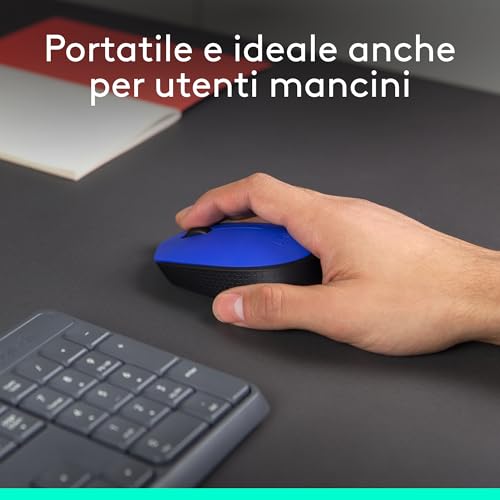 Logitech M171 Mouse Wireless per PC, Mac, Laptop, 2,4 GHz con Mini Ricevitore USB, Tracciamento Ottico, Durata della Batteria di 12 mesi, Ambidestro - Blu - Immagine 2