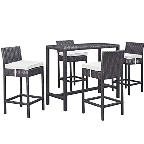 Image of BRISHI Outdoor Bar Set Garden Patio Bar Set 1 +4 4-Chairs and 1-Table Set Balcony Bar Table with Stool Set (Brown)