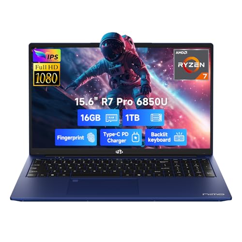 NIMO 15.6" Light-Gaming-Laptop, 8 Cores AMD Ryzen 7 Pro 6850U 16GB LPDDR5 RAM 1TB SSD (Beat i7-1360P Up to 4.7GHz) AMD Radeon 680M GPU IPS FHD Computer with 100W Type-C Backlit Keyboard Fingerprint