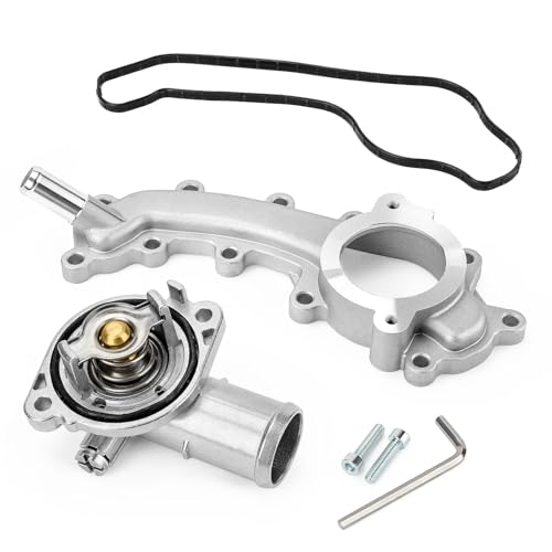 Upgrade Aluminium Thermostat Housing Assembly and Engine Coolant Crossover Water Outlet Pipe for Chrysler 200 Jeep Cherokee Dodge Avenger Journey Ram 1500 - Replaces 5184653AF 902-3102HP 902-3036