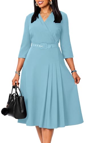 Image of ZVO Business Work Dress for Women Elegan Church V-Neck A Line Midi Dresses