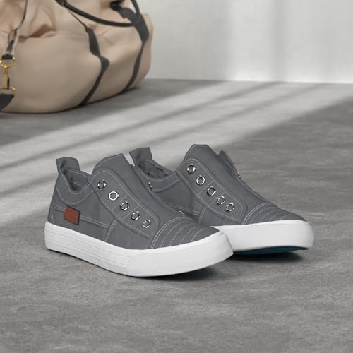 JENN ARDOR Womens Fall Slip On Fashion Sneakers No Laces Comfortable Casual Low Canvas Sneakers Flats Walking Shoes Grey - image 2