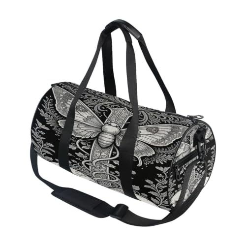 Bolsa de deporte redonda con bolsillo interior, bolso de lona gótico marrón para hombres