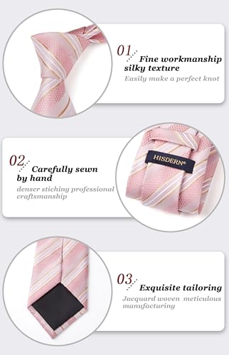 Image of HISDERN Mens Striped Ties Classic Silk Woven Tie and Pocket Square Set Formal Business Necktie Handkerchief for Wedding
