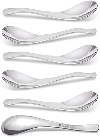 Soup Spoons, Stainless Steel Spoons, AOOSY Modern Stylish Thick Heavy-weight Short handle Stainless Steel Table Spoon for Soup Cereals Dips Sauces Stews, Set of 6
