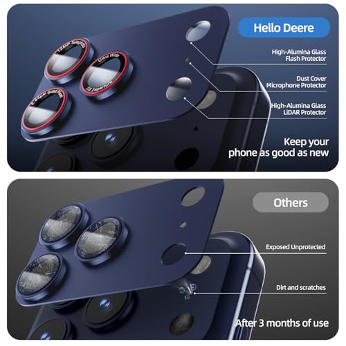 Image of HelloDeere 9H High-alumina Tempered Glass Camera Lens Protector for iPhone 17 Pro Max Lens , Military-Grade Shatterproof with Strong Adsorption, Full Coverage Case-Friendly Cover (Blue, iPhone 17 Pro Max - 2 Pack)