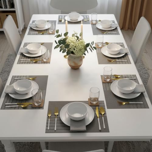 Image of YELONA Placemats Set of 8, Heat-Resistant Woven Vinyl Table Mats, Non-Slip & Washable Dining Tablemats for Kitchen & Dinner Decor, Zinc Grey (45cm x 30cm)