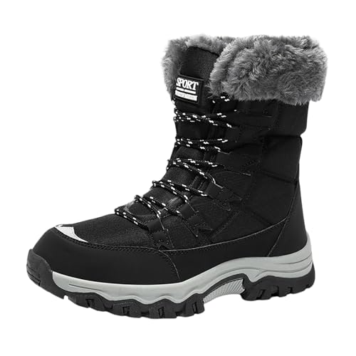 Generisch Botas de nieve para mujer, resistentes al agua: antideslizantes, térmicas, botas de invierno, botas de nieve anchas, botas de nieve al aire libre, pies anchos, botines de invierno, 01 negro