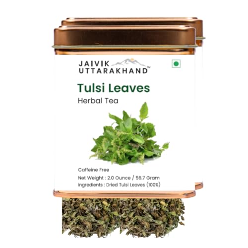 Image of Jaivik Uttarakhand - Dried Tulsi Leaves Holy Basil for Herbal Tea Wellness, Unique Blend Crafted Loose Leaf for Chai Lovers Across India, Pack of 2 Tin Box (113.4 g)