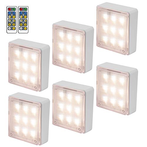 LED Luces Debajo del Gabinete Justech 6PCS Luz de Armario Regulables Brillo Ajustable Puck Lights con 2 Control Remoto y 4 Métodos de Instalación para Armario Cocina Gabinete