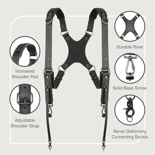 Image of Camera Harness for 2 Cameras,Dual Shoulder Leather Camera Strap,Full Grain Leather Harness for Photographers
