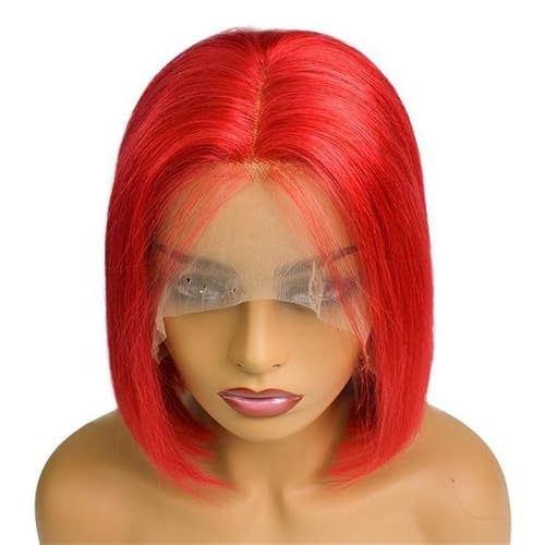 Pelucas Bob rojas de cabello humano prearrancado for mujeres, densidad de 180, pelucas sin pegamento, encaje transparente HD 13x4 Wiglets(8inch)