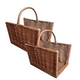 2er Set Kaminholzkörbe Aus Weide 50 x 35 cm + 47 x 30 cm Holzkorb Für Kaminholz Mit Jutefutter...