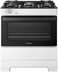 Fogão Esmaltec 5 Bocas Ideal Top Glass Mesa de Vidro Forno 84 Litros Branco T5VAB Bivolt