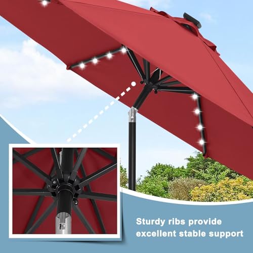 Image of ABCCANOPY Durable Solar Led Patio Umbrellas with 32LED Lights 11FT (Burgundy)