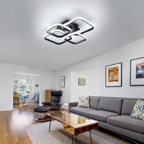 Image of ELEPHANTBOAT Chandelier Lights for Ceiling, LED Ceiling Light with Remote Control, White Acrylic Modern 3-Color Fancy Ceiling Light Flush Mount for Living Room, Bedroom, 58x45x12cm (Black)