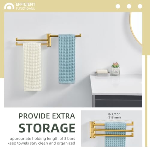 Angle Simple Swivel Hand Towel Rack, SUS 304 Stainless Steel Foldable 3 Towel Holder Bars for Bathroom Kitchen, Brushed Dark Gold by Angle Simple - Image 4