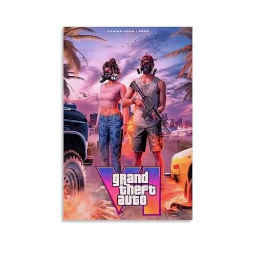 HKEEWY GTA 6 Game Poster,Modern Gaming Room Decor Posters Canvas Wall Art Decor ，Modern Family Bedroom, Office, And Living Room Decor 12x18inch(30x45cm) Unframe-style