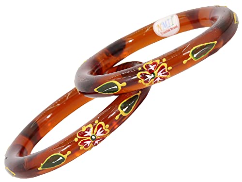 Image of NMII Traditional Glass With Diamond Cutting Pattern Glossy Finished Stylish Kada Set For Women And Girls | Crystal Glass Kada Bangles Set For Wedding, Festive