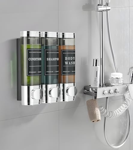 Miniatura 7 de Dispensador de jabón de ducha montado en la pared, sin taladro, dispensador de champú para pared de ducha, dispensador de champú y acondicionador,