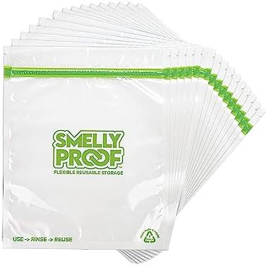 Reusable Storage Bags for Food by Smelly Proof Bags – MADE IN USA, Easy Clean, Dishwasher-Safe, PEVA & BPA FREE, XL 3-mil Thick Bags, Extra Large Clear FLAT 10.5″ x 12″ GALLON 15-Pack