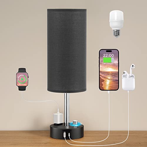Black Bedside Lamp With Usb Port Outlet - Dimmable Table Lamp For Bedroom Nightstand, Small Bed Side Lamps With Usb-C Charging Ports For Living Room, Kids/Guest/Dorm Light (Black Shade Black Base) #TOP4